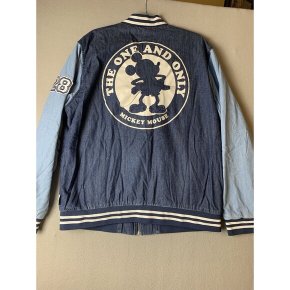 Disney Mickey Mouse Denim Jean Varsity Jacket XXL Our Universe THE ONE AND ONLY - Picture 2 of 10